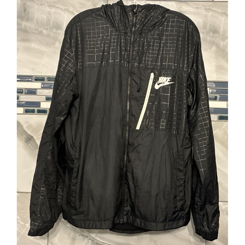 Nike Air Jacket Windbreaker Black Zip Up Woven Tech Utility Hoodie Mesh Lined M - Picture 5 of 16